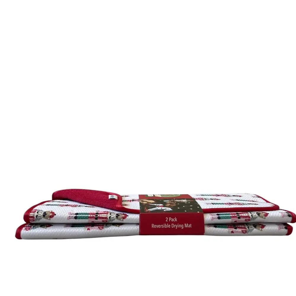 2pc Mint & Ivy NUTCRACKER Kitchen Drying Mats 16x19 Reversible Christmas Holiday